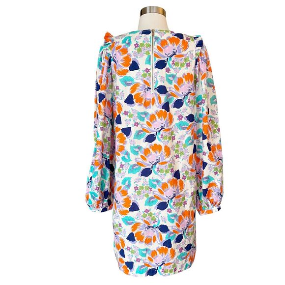 CECILIE COPENHAGEN Mirna Dress Mini Shift Ivory Blue Orange Floral Large NWT - Picture 10 of 11